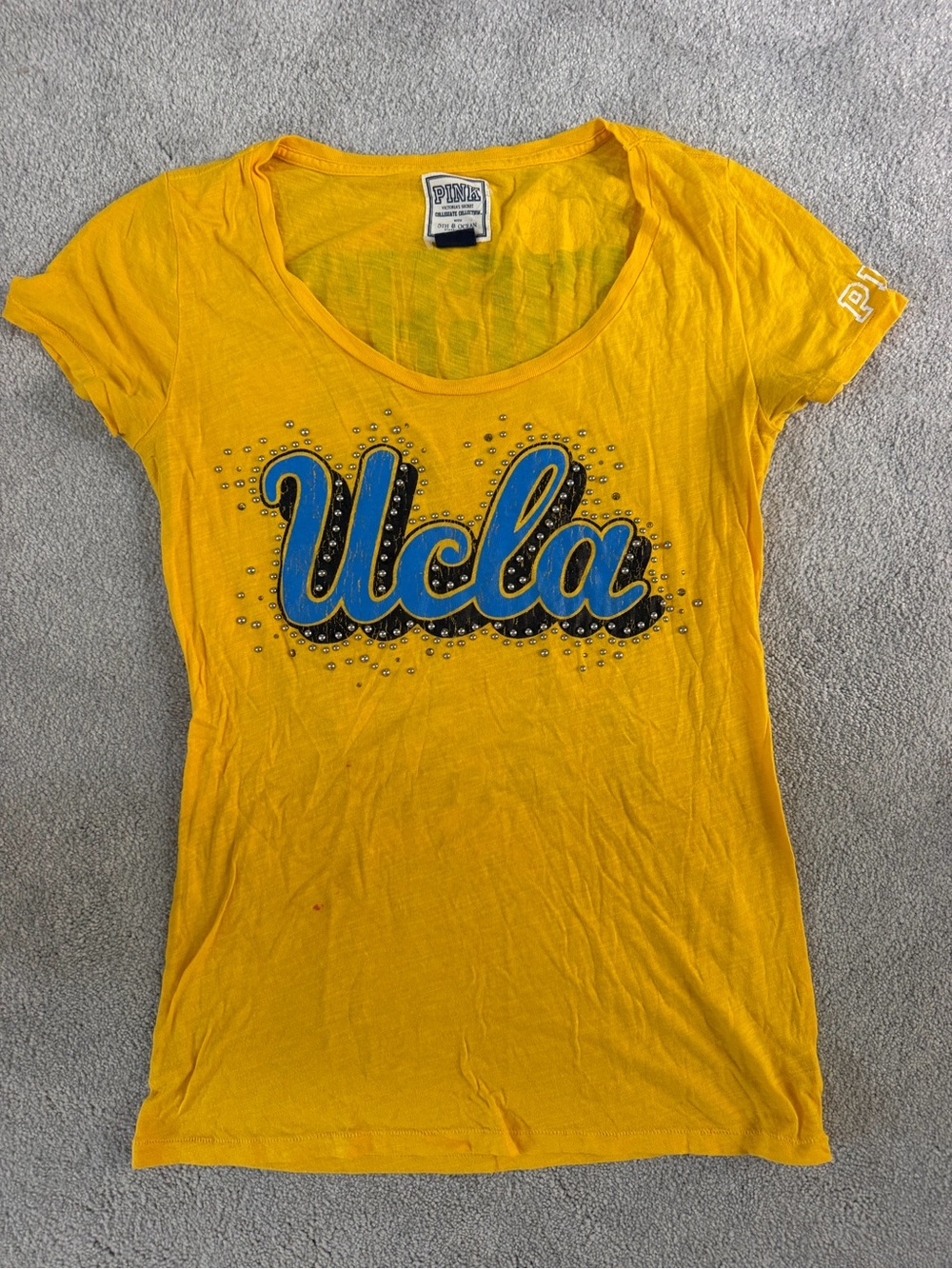 PINK Victoria's Secret Gold UCLA Scoop Neck Tee with Blue Script